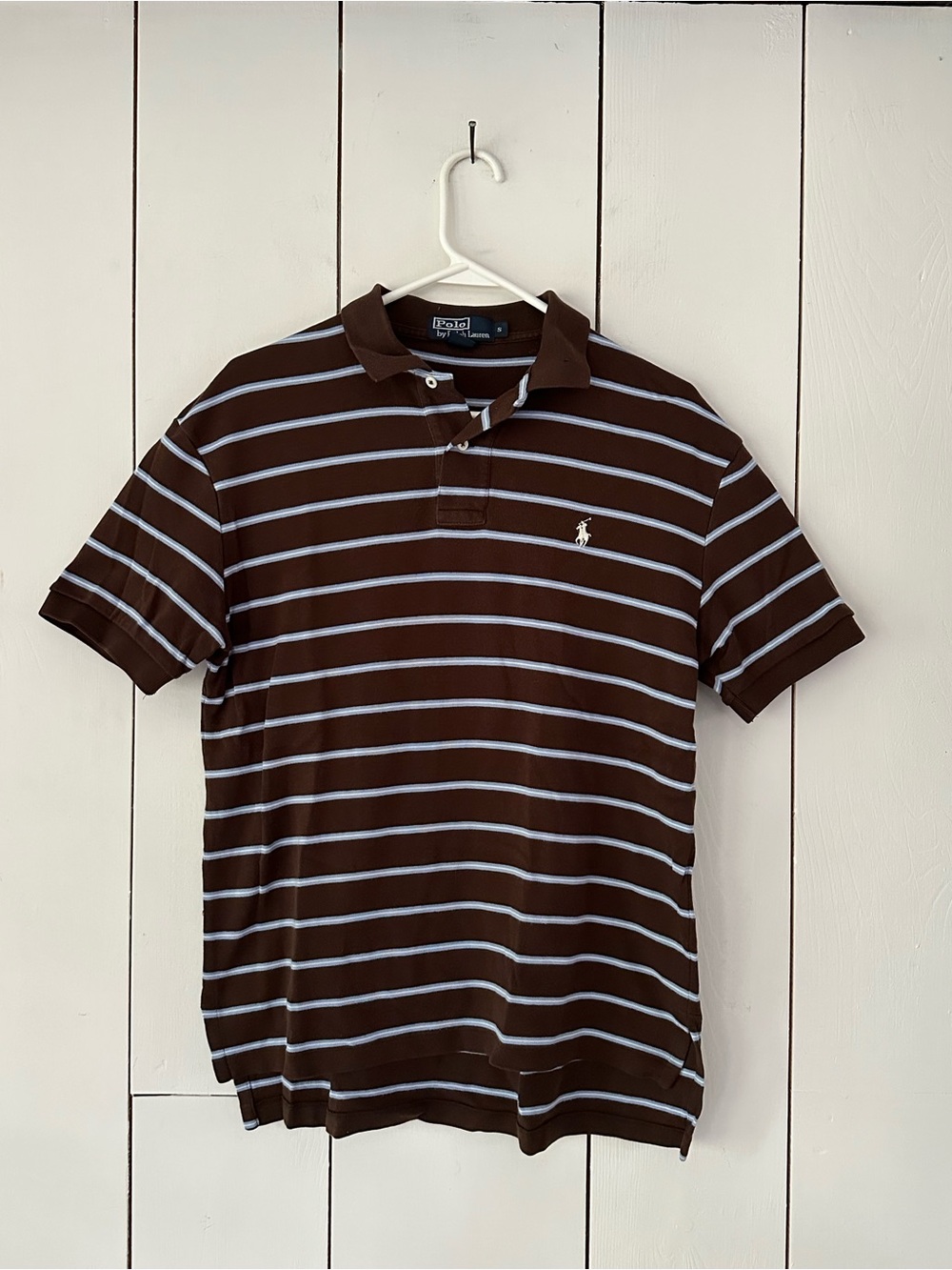 Polo by Ralph Lauren Striped Polo Shirt Sz S Chocolate Brown Sky Blue
